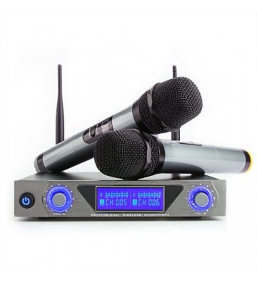 Set microfon UHF cu 2 canale, 2 x microfon de mana si receptor