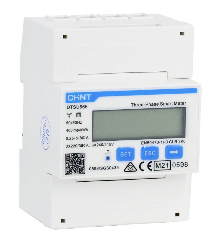 Smart meter trifazat Chint DTSU666, RS485, 230/400V 1,5(6)A