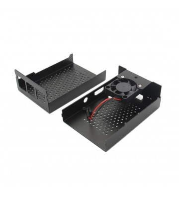 Carcasa metalica neagra compatibila Raspberry Pi 4 cu ventilator OKYN9002-2 Carcasa metalica neagra compatibila Raspberry Pi 4 cu