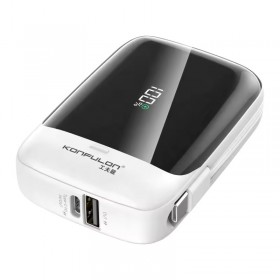 Powerbank compact cu display 10000 mAh alb Konfulon A33Q, 2 cabluri Type-C + Iphone + 1xUSB Type-C + 1xUSB-A Powerbank compact cu display 10000 mAh alb Konfulon A33Q, 2