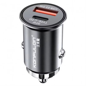 Mini incarcator auto metalic, 2 iesiri 1xUSB-A 22.5W + 1xType-C PD30W Konfulon C80Q Mini incarcator auto metalic, 2 iesiri 1xUSB-A 22.5W + 1xType-C