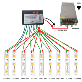 Controller pentru banda LED cu 9 iesiri, DC12V-24V, 27A, MX0927 Controller pentru banda LED cu 9 iesiri, DC12V-24V, 27A, MX0927