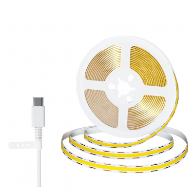 Banda LED COB alb natural, 5V DC, type-C, 300leds/m, 2m, IP20