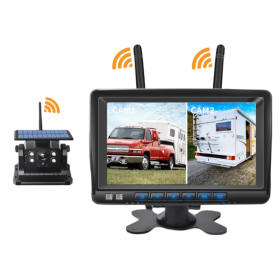 Kit DVR auto cu 1 camera WiFi cu acumulator, incarcare solara si monitor 7 inch, 12V-24V DC pentru camioane, rulote Kit DVR auto cu 1 camera WiFi cu acumulator, incarcare solara