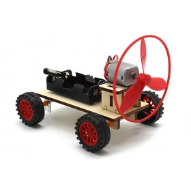 Masina eoliana DIY, kit educativ cu motor electric si elice, asamblare usoara, proiect STEM din lemn Masina eoliana DIY, kit educativ cu motor electric si elice