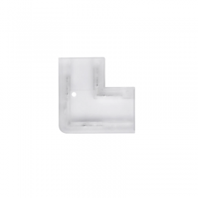 Conector clampdown pentru banda LED monocrom 8mm, conexiune banda la banda 90 grade, tip L, fara lipire, transparent Conector clampdown pentru banda LED monocrom 8mm, conexiune