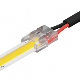 Conector clampdown pentru banda LED monocrom 8mm, conexiune banda la fire, transparent Conector clampdown pentru banda LED monocrom 8mm, conexiune