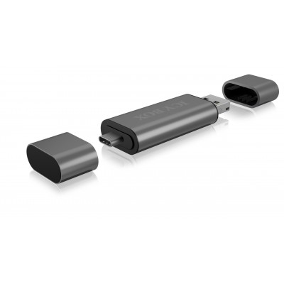 Cititor carduri de memorie, ICY BOX, USB Type C USB A, Gri