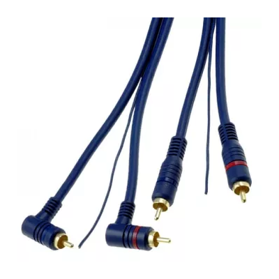 Cablu RCA x2 tata - RCA x2 la 90 grade tata 5m dublu-ecranat cu fir remote albastru RCA-HQ2.500.2 4CarMedia
