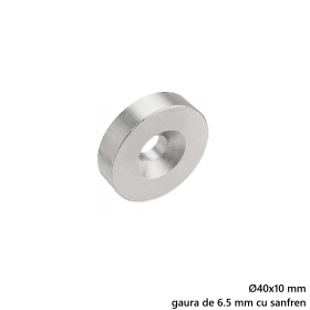 Magnet neodim 40x10 mm, gaura de 6.5 mm cu sanfren, disc, N35 Magnet neodim 40x10 mm, gaura de 6.5 mm cu sanfren, disc, N35