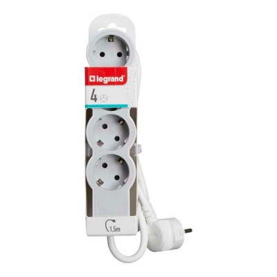Prelungitor cu protectie LEGRAND 694552, 4 prize, 1.5m, alb-gri deschis