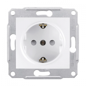 Priza schuko simpla Schneider Electric Sedna SDN3000121, incastrata, contact de protectie, alba