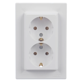 Priza schuko dubla Schneider Electric Asfora EPH9900121, incastrata, rama inclusa, contact de protectie, alb