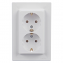 Priza schuko dubla Schneider Electric Asfora EPH9900121, incastrata, rama inclusa, contact de protectie, alb
