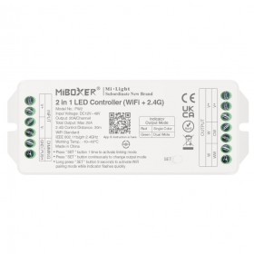 Controller LED MiBoxer PW2, 2-in-1 monocolor/dual-white, 20A, 12-48V, WiFi + 2.4GHz, Tuya, alb Controller LED MiBoxer PW2, 2-in-1 monocolor/dual-white, 20A