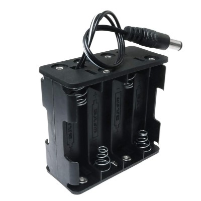 Suport baterii 8xAA, serie 12V, plastic ABS, mufa DC