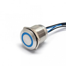 Buton Push Metalic, 12-24V DC, 22mm, cu Retinere, Led Albastru
