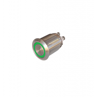 Buton Push Metalic, 12-24V DC, 19mm, cu Retinere, Led Verde