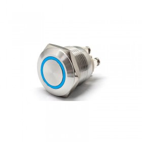 Buton Push Metalic, 12V DC, 19mm, fara Retinere, Led Albastru
