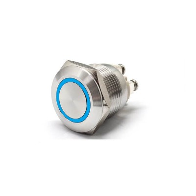 Buton Push Metalic, 12V DC, 19mm, fara Retinere, Led Albastru