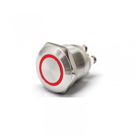 Buton Push Metalic, 12V DC, 19mm, fara Retinere, Led Rosu