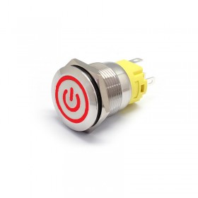 Buton Push Metalic, 12V DC, 19mm, cu Retinere, Led Rosu