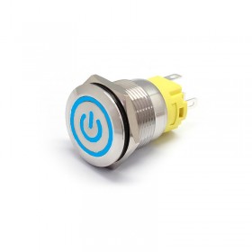 Buton Push Metalic, 12V DC, 19mm, cu Retinere, Led Albastru