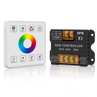 Controller RGB cu panou tactil RF, 5V-24V DC, 30A, dimmer si