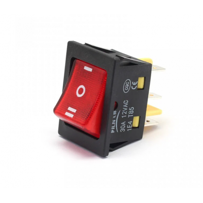 Intrerupator basculant iluminat rosu ON–OFF–ON, 30A 250V AC
