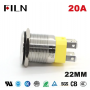 Buton push iluminat cu mentinere, 20A 12–24V DC, 22mm, IP68