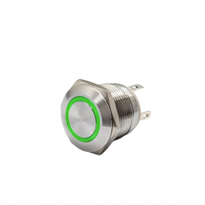 Buton push iluminat cu mentinere, 20A 12–24V DC, 19mm, IP67