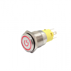 Buton push iluminat cu mentinere, 5A 12–24V DC, 16mm, IP67