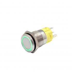 Buton push iluminat cu mentinere, 5A 12–24V DC, 16mm, IP67