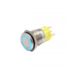 Buton push iluminat cu mentinere, 5A 12–24V DC, 16mm, IP67