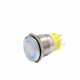 Buton push iluminat cu mentinere, 5A 12V DC, 19mm, IP67