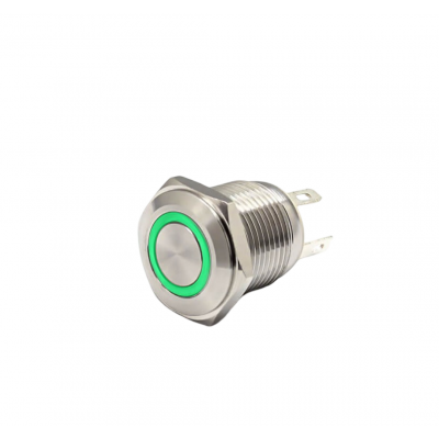 Buton push iluminat cu revenire, 3A 12V DC, 16mm, IP67