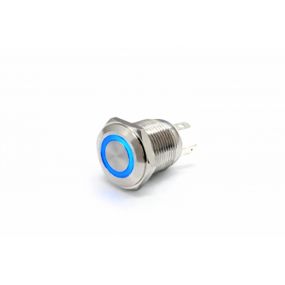 Buton push iluminat cu revenire, 3A 12V DC, 16mm, IP67