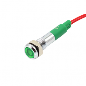 Indicator LED plat de panou din alama, 6mm, 2 fire 20cm, verde
