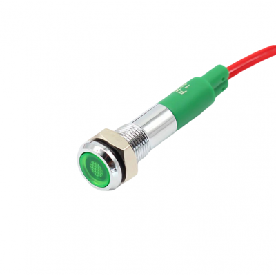 Indicator LED plat de panou din alama, 6mm, 2 fire 20cm, verde