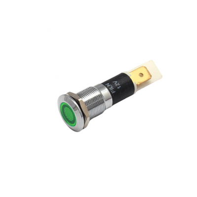 Indicator LED plat de panou din alama, 12mm, pini 6.3mm, verde