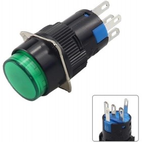 Buton rocker rotund iluminat verde, ON–OFF cu revenire, 3A