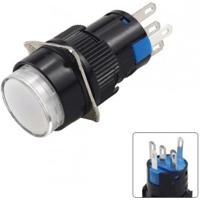 Buton rocker rotund iluminat alb, ON–OFF cu revenire, 3A 5-24V