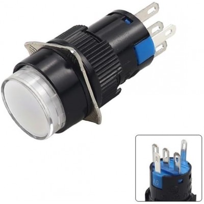 Buton rocker rotund iluminat alb, ON–OFF cu revenire, 3A 5-24V