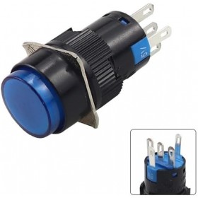 Buton rocker rotund iluminat albastru, ON–OFF cu revenire, 3A