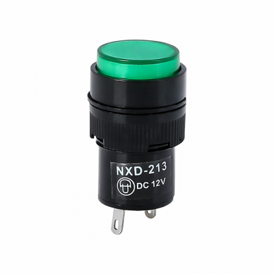 Indicator LED de panou din plastic, 16mm, 2 pini, verde, 12V