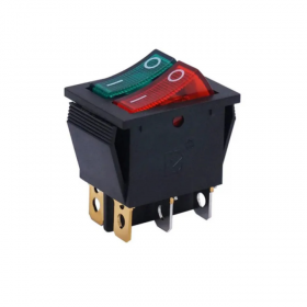 Intrerupator basculant/rocker dublu, iluminat rosu-verde