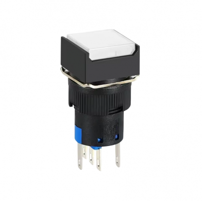 Buton intrerupator push fara mentinere patrat 16mm, plastic