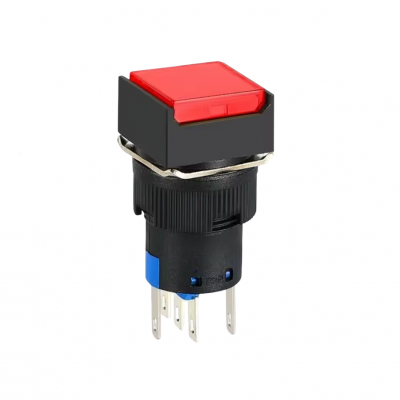 Buton intrerupator push cu revenire patrat 16mm, plastic, 12V