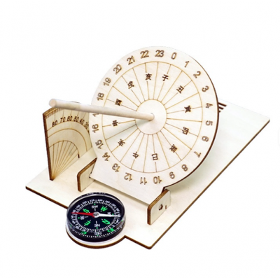 Ceas solar lemn DIY cu busola, kit educativ STEM, sundial