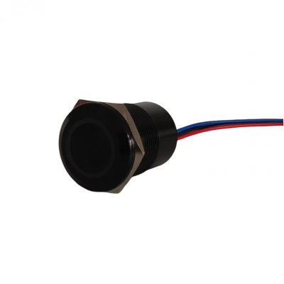 Buton tactil SPST 22mm, metalic negru, LED rosu/verde, NO